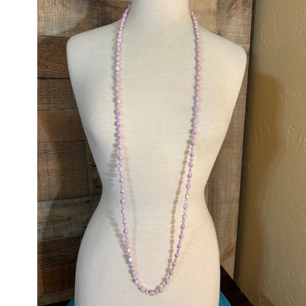 Lavender Purple Iridescent Glass Nugget Bead Necklace Hand Knotted 30in